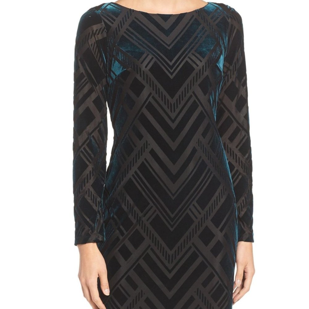 Vince Camuto Burnout Navy Velvet Shealth Dress
